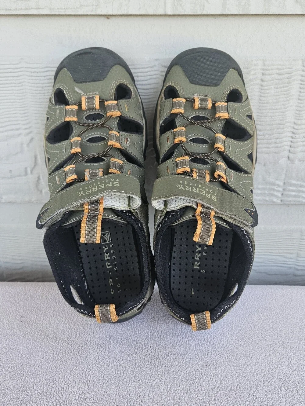 Sperry Top-Sider Wet Tech Fisherman Hiking Sandals Youth SZ 3 Olive Green Black